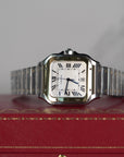 Cartier Santos Large 47.5 mm x 39.8 mm Yellow Gold Silver Dial Steel Bracelet W2SA0009 - WATCHXNYC