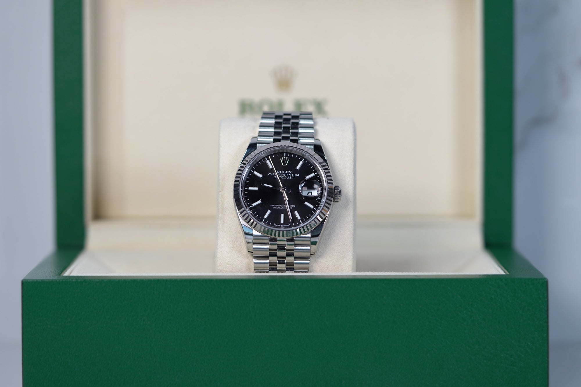 Rolex Datejust 36 36mm Bright Black Dial Oystersteel and White Gold Jubilee Bracelet 126234-0015 - WATCHXNYC