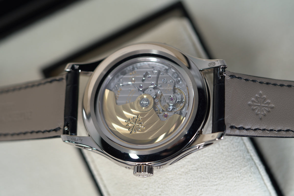 Patek Philippe Complications 40 mm Blue Dial 18K White Gold   Leather Strap 5205G-013 - WATCHXNYC
