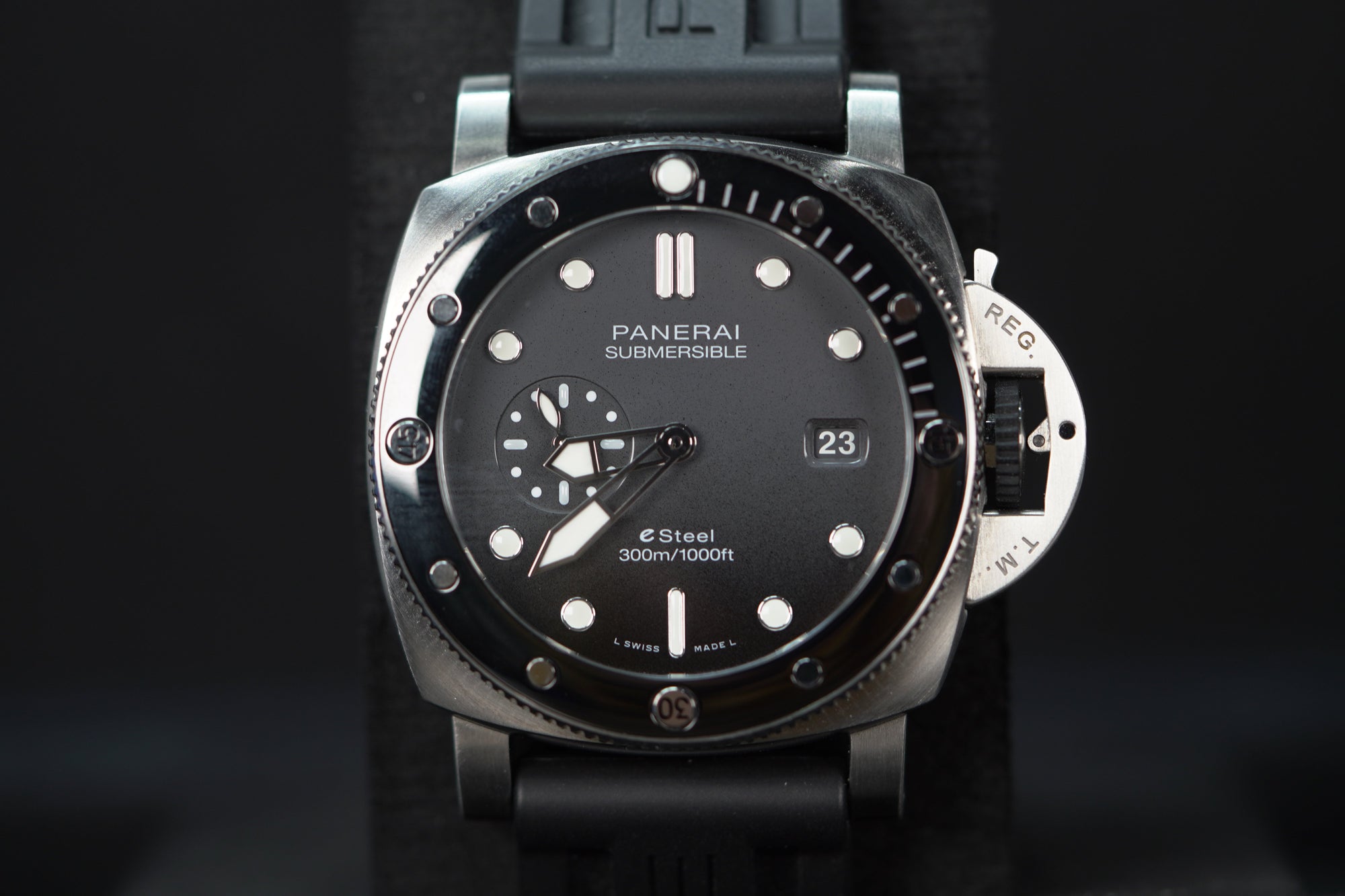 Panerai Submersible QuarantaQuattro Grigio Roccia 44 mm Black Dial Brushed Steel Recycled PET Grey Strap PAM01288 - WATCHXNYC