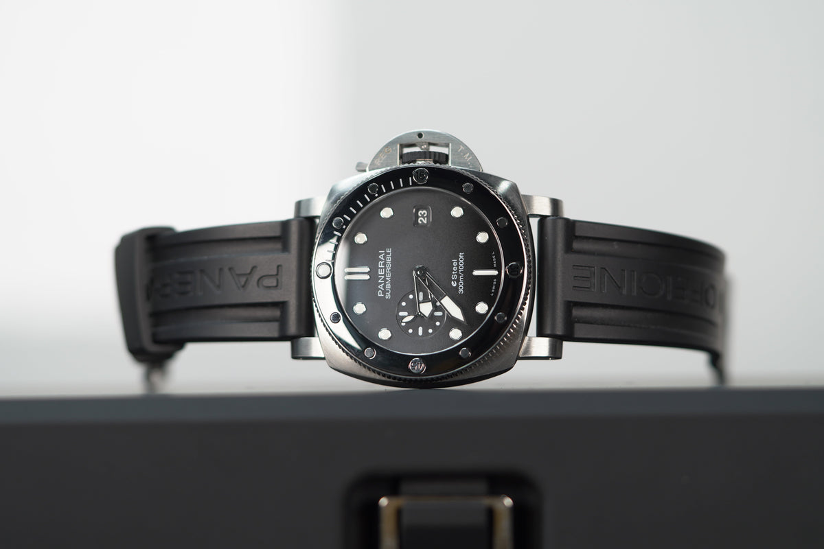 Panerai Submersible QuarantaQuattro Grigio Roccia 44 mm Black Dial Brushed Steel Recycled PET Grey Strap PAM01288 - WATCHXNYC