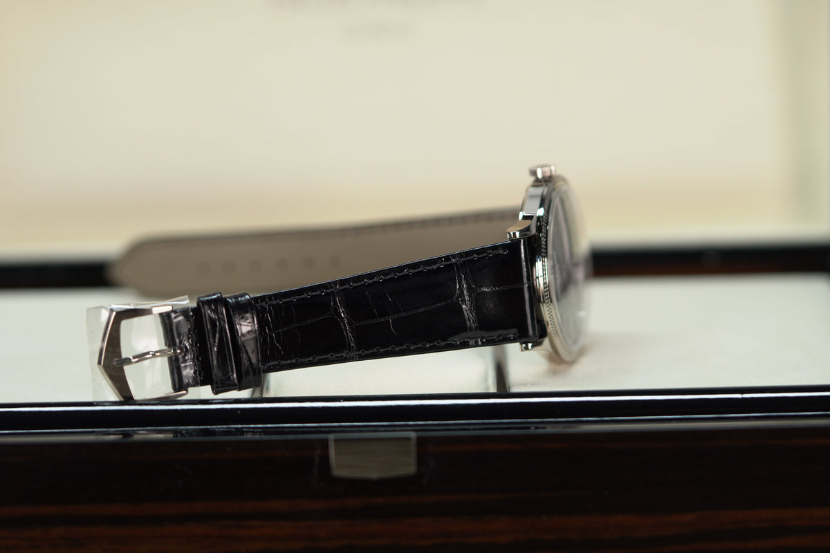 Patek Philippe Calatrava Gray Satin Dial White Gold Case   Leather Black Leather 39mm 6119G-001 - WATCHXNYC
