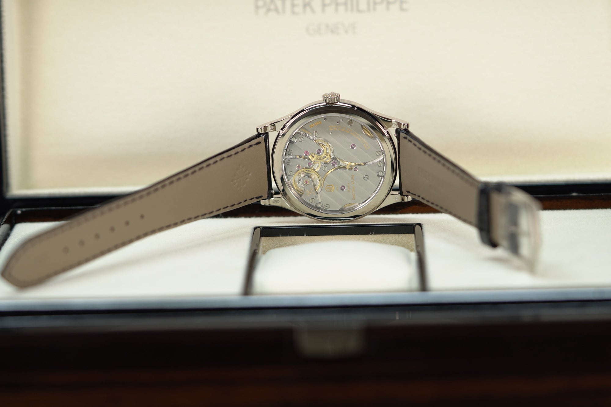 Patek Philippe Calatrava Gray Satin Dial White Gold Case   Leather Black Leather 39mm 6119G-001 - WATCHXNYC