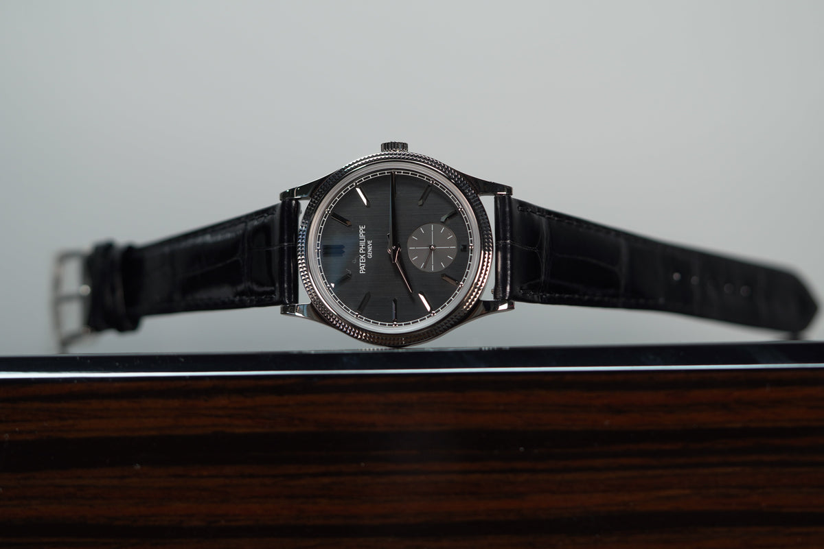 Patek Philippe Calatrava Gray Satin Dial White Gold Case   Leather Black Leather 39mm 6119G-001 - WATCHXNYC