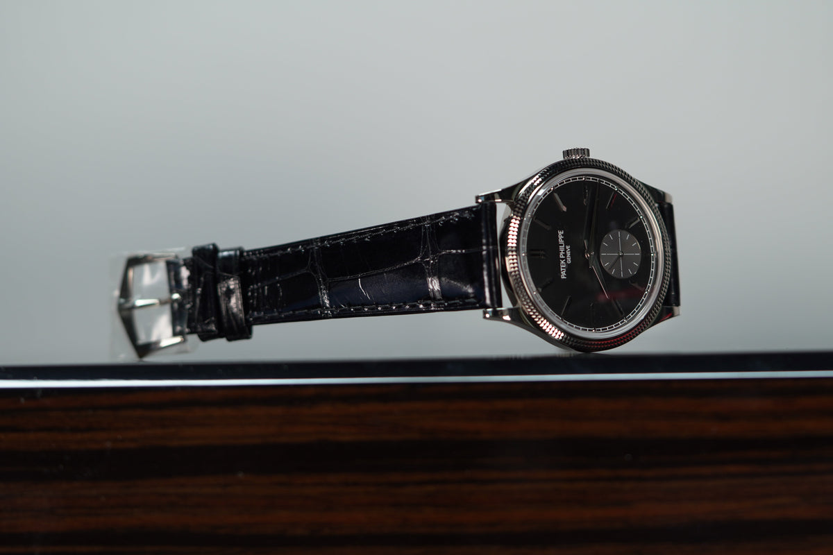 Patek Philippe Calatrava Gray Satin Dial White Gold Case   Leather Black Leather 39mm 6119G-001 - WATCHXNYC