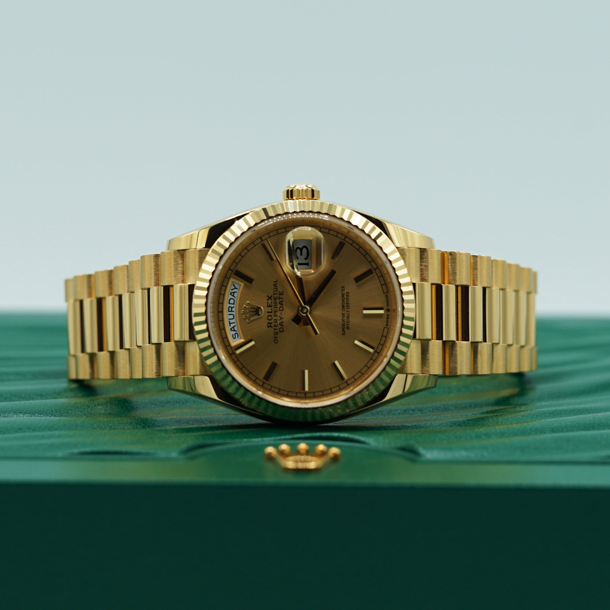 Rolex Day-Date 40 mm Champagne-Colour Dial 18k Yellow Gold President Bracelet 228238-0003 - WATCHXNYC