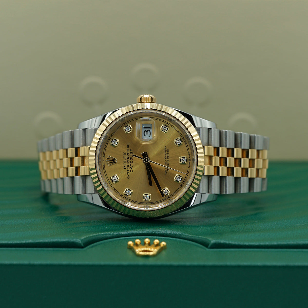 2025 Rolex Datejust 36 mm Champagne-Colour Set With Diamonds Dial Oystersteel and 18k Yellow Gold Jubilee Bracelet 126233-0017 - WATCHXNYC