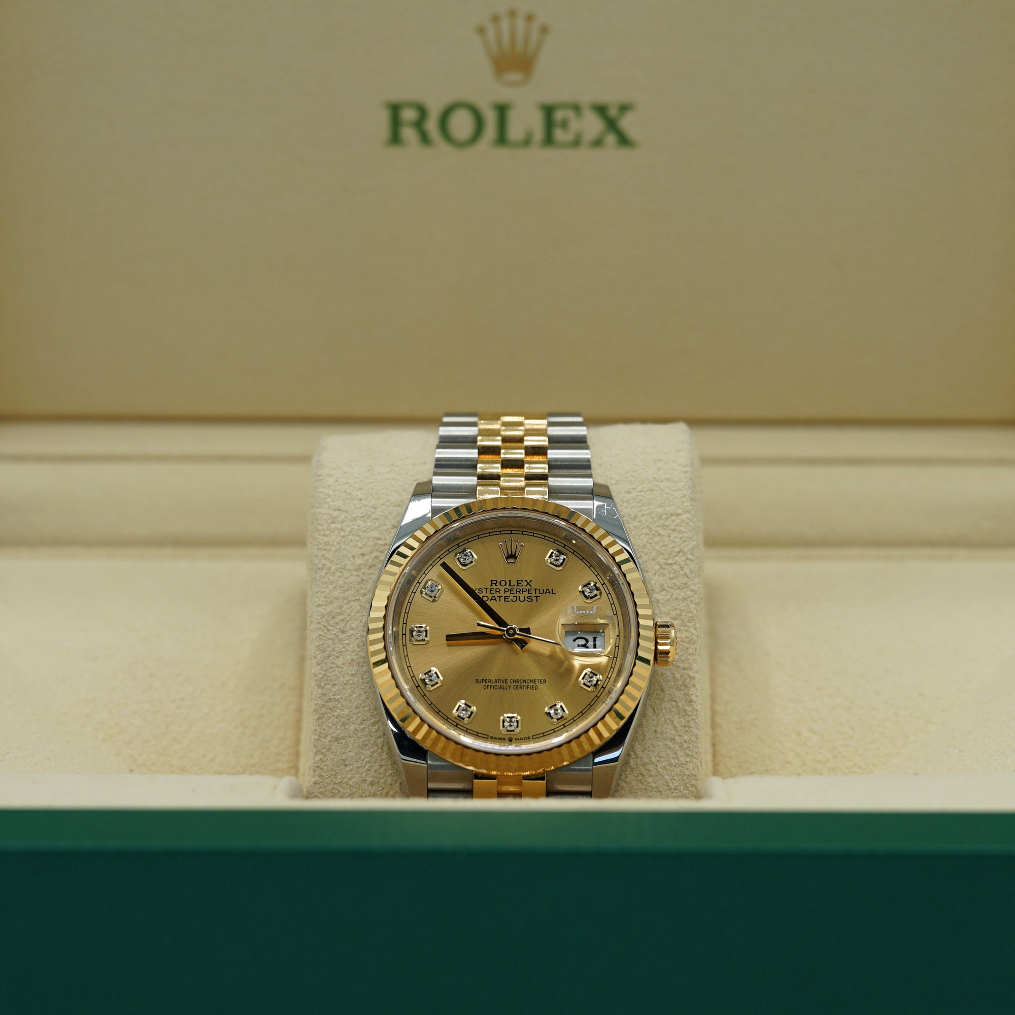 2025 Rolex Datejust 36 mm Champagne-Colour Set With Diamonds Dial Oystersteel and 18k Yellow Gold Jubilee Bracelet 126233-0017 - WATCHXNYC