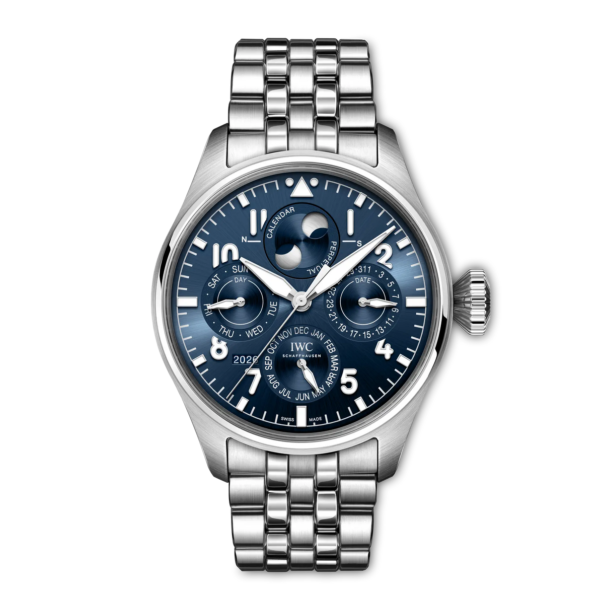 IWC Big Pilot's Watch Perpetual Calendar ProSet Le Petit Prince Blue Dial Steel Bracelet 42 mm IW329601 - WATCHXNYC
