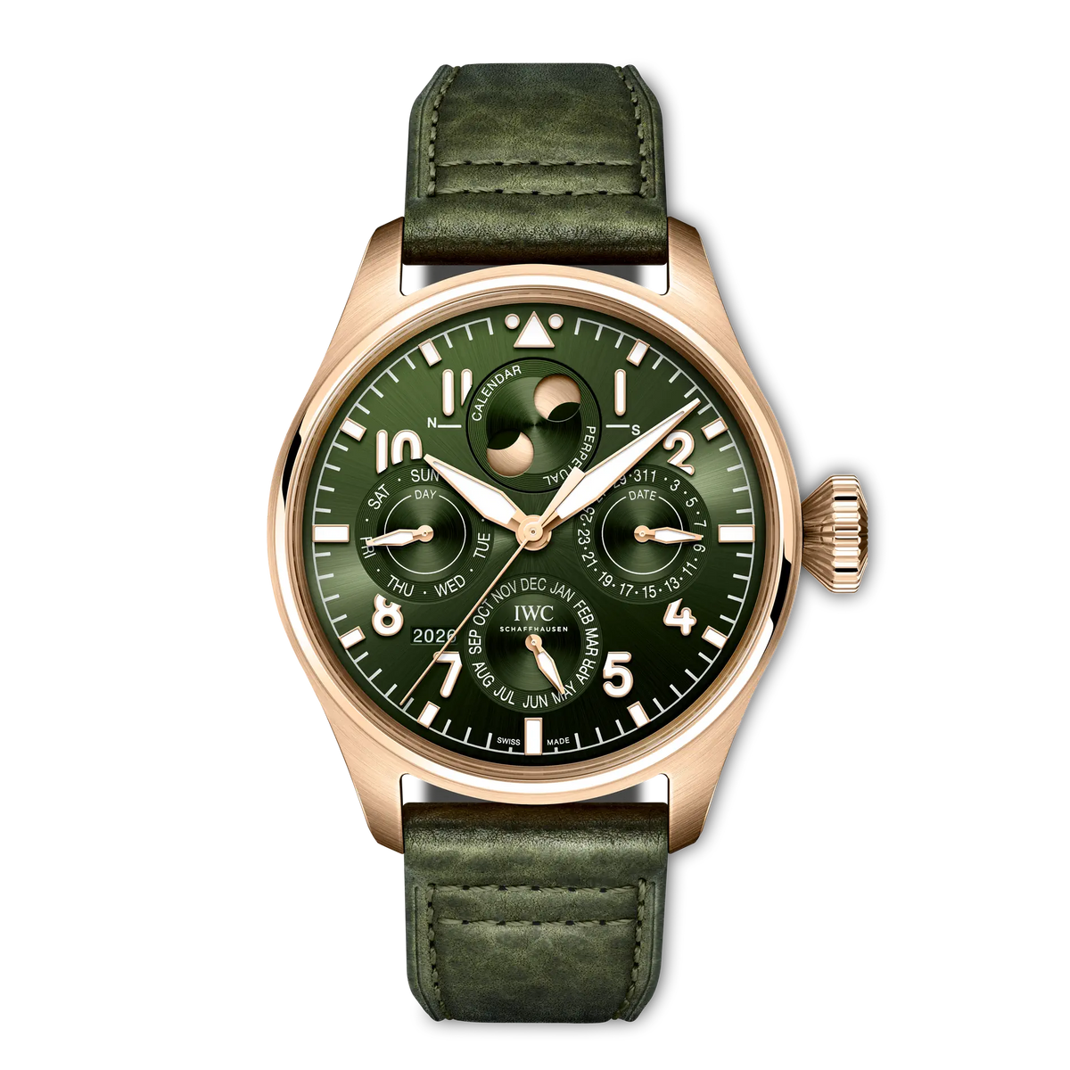 IWC Big Pilot's Watch Perpetual Calendar ProSet Green Dial 18K 5N Gold Buffalo Leather Strap 42 mm IW329602 - WATCHXNYC