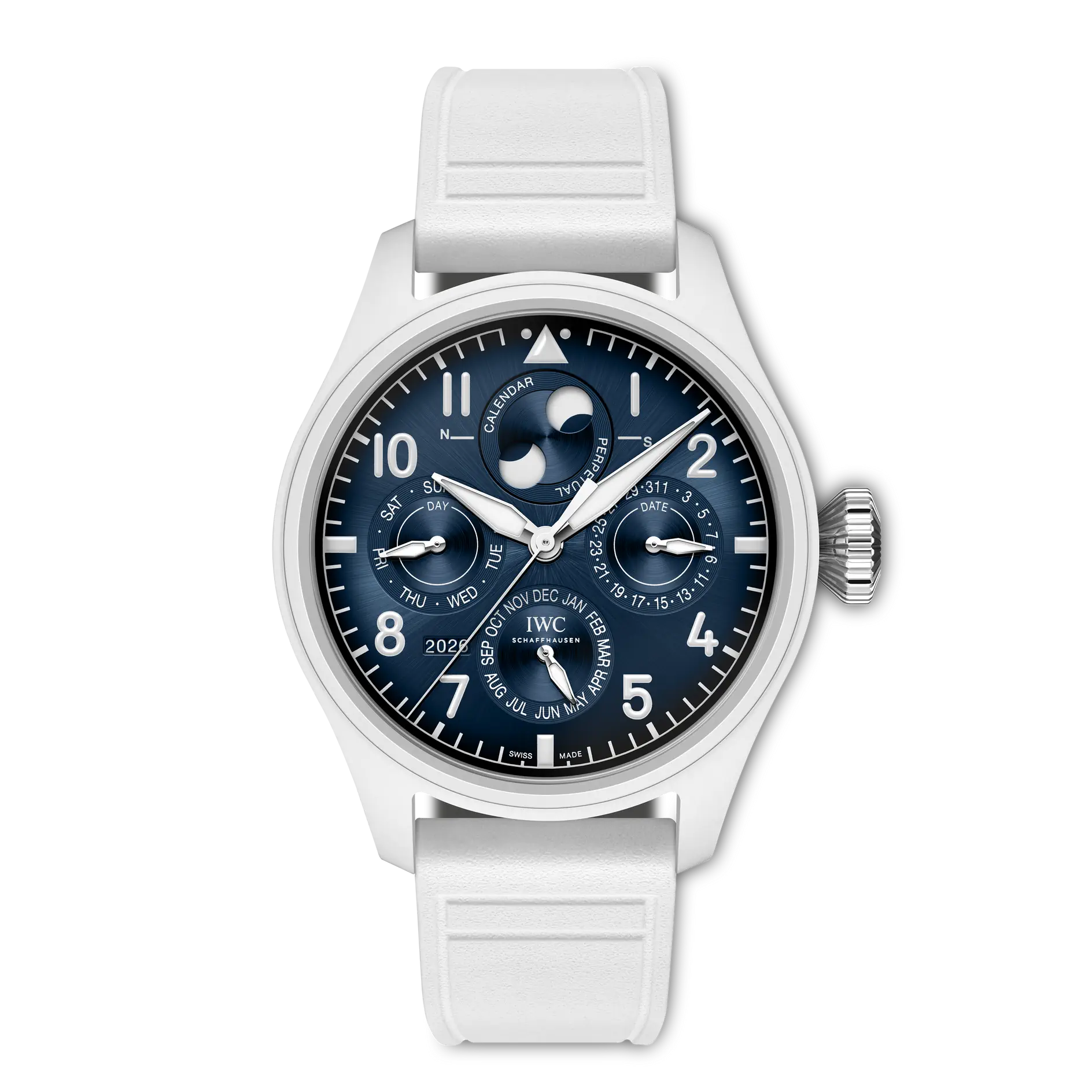 IWC Big Pilot's Watch Perpetual Calendar ProSet Le Petit Prince Blue Dial Ceramic White Rubber Strap 42.9 mm IW339601 - WATCHXNYC