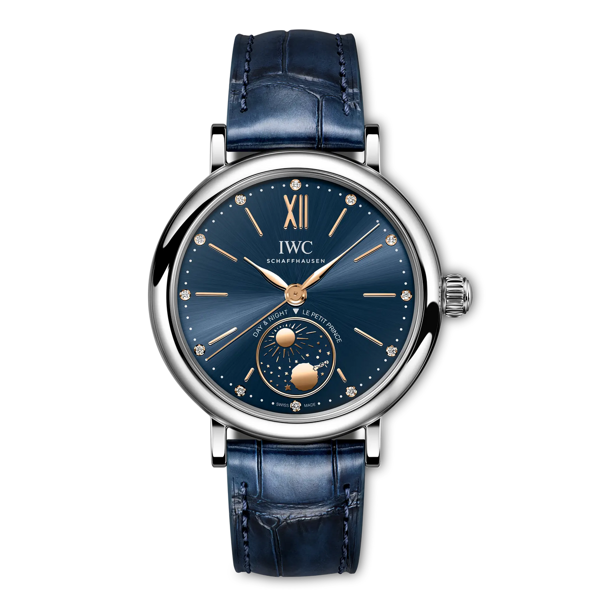 IWC Portofino Automatic Day & Night 34 Le Petit Prince Blue Dial Steel Blue Alligator Leather Strap 34 mm IW459806 - WATCHXNYC