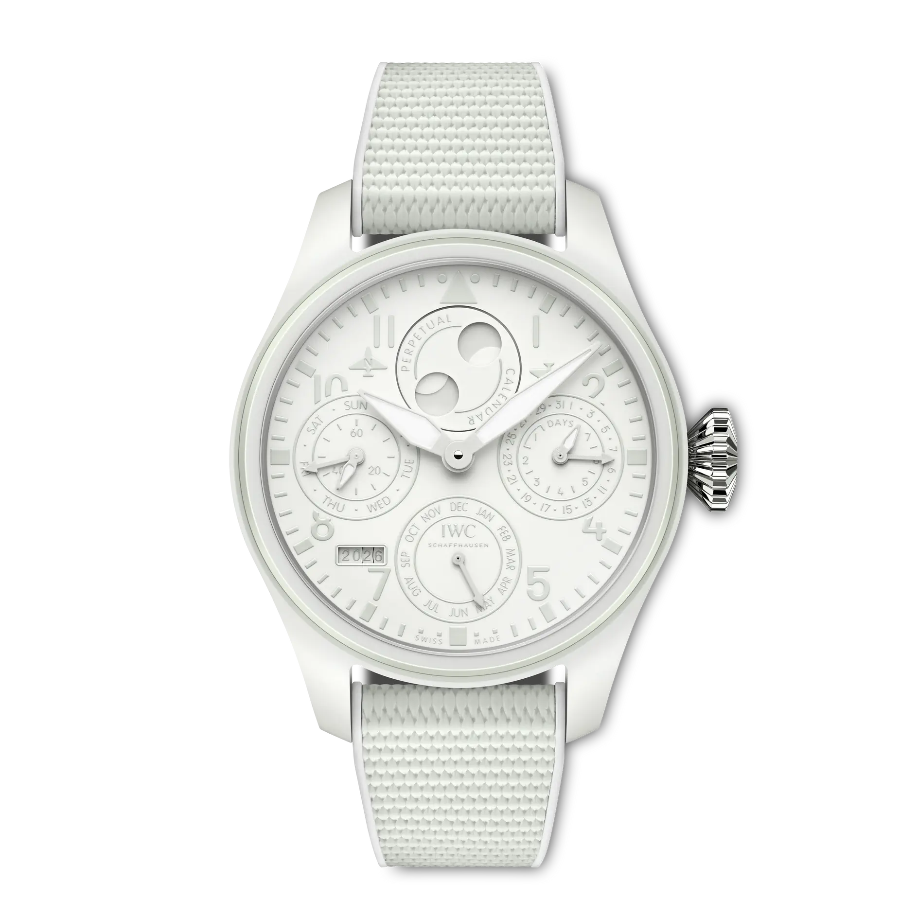 IWC Big Pilot's Watch Perpetual Calendar Ceralume® White Dial Ceralume® White Rubber Strap 46.5 mm IW505801 - WATCHXNYC