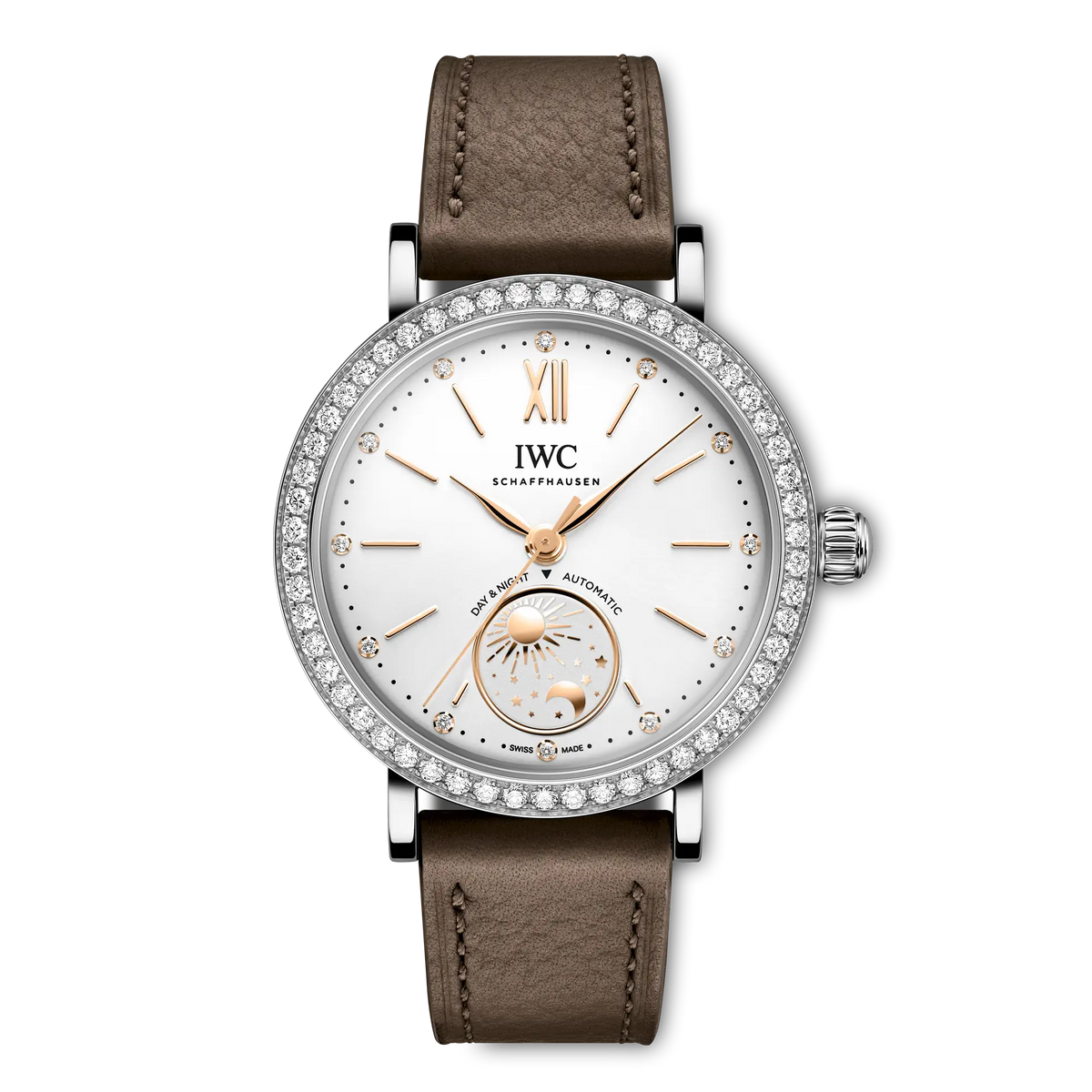 IWC Portofino Automatic Day & Night 34 Silver Dial Steel Taupe Calfskin Strap 34 mm IW659803 - WATCHXNYC