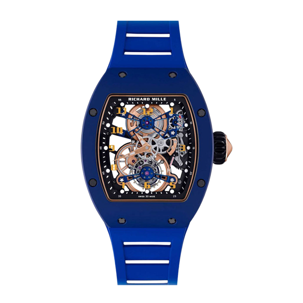 Richard Mille RM17-02 Blue Ceramic Tourbillon 48.15 mm x 40.10 mm Transparent Dial Ceramic Rubber Strap - WATCHXNYC
