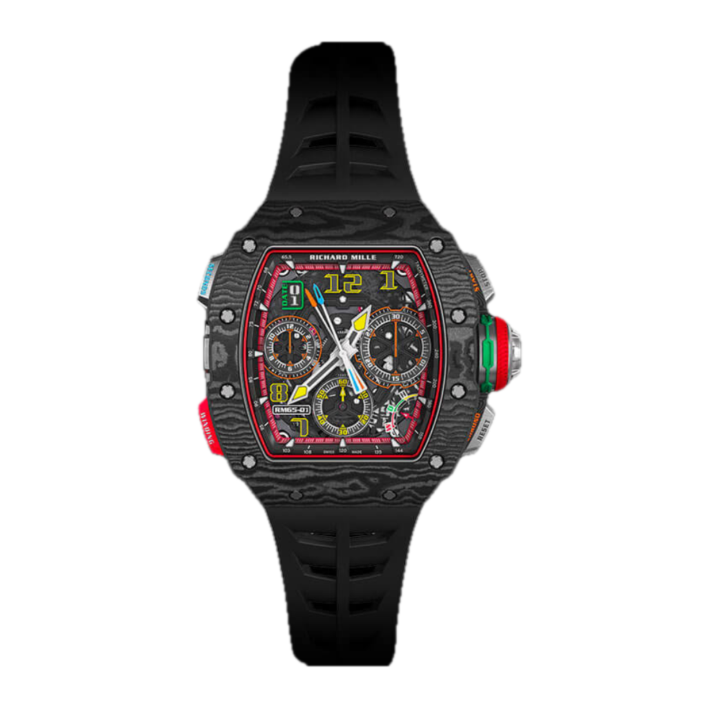 Richard Mille RM65-01 Split-Seconds Chronograph 44.5 mm x 49.5 mm Transparent Dial Carbon Rubber Strap - WATCHXNYC