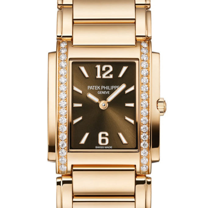 Patek Philippe 4910/1201R-001 Twenty~4 25.1mm x 30mm Chocolate Brown Sunburst Dial Rose Gold 2025 - WATCHXNYC