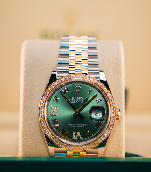 Rolex Datejust 36 36 mm Olive Green Set With Diamonds Dial Oystersteel and 18k Yellow Gold Oyster Bracelet 126283rbr-0012 - WATCHXNYC