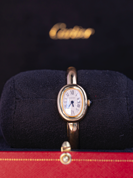 Cartier Baignoire Mini 24.6 mm x 18.7 mm Silver Dial 18k Yellow Gold Bracelet WGBA0044 - WATCHXNYC