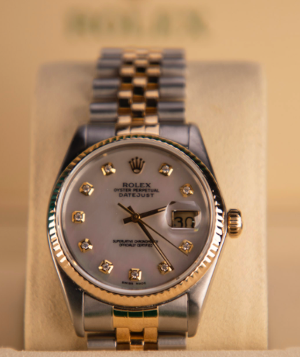 Rolex Datejust 36 36 mm White Mother-Of-Pearl Set With Diamonds Dial Oystersteel and 18k Yellow Gold Jubilee Bracelet 126233-0023 - WATCHXNYC