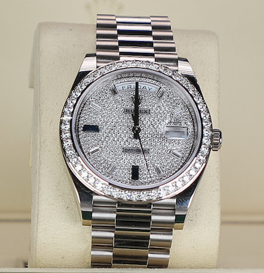Rolex Day-Date 40mm Diamond Paved Dial White Gold 228349rbr-0036 - WATCHXNYC