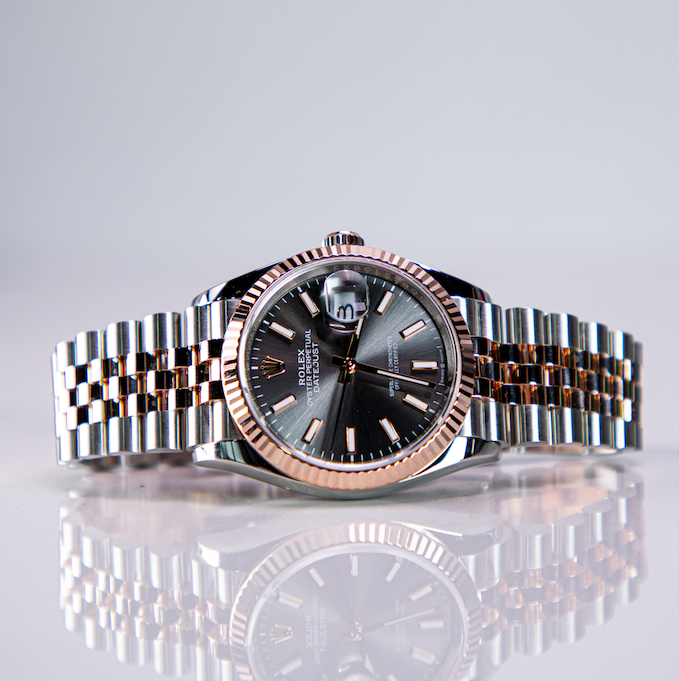 Rolex Datejust 36mm 2 Tone 18k Rose Gold &amp; Stainless Steel Grey ‘Dark Rhodium’ Dial Fluted Bezel Jubilee Bracelet 126231 - WATCHXNYC
