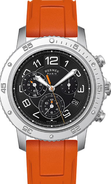 Hermes Clipper Diver Chronograph Grey Automatic Winding 42mm Orange Rubber Bracelet CP.2941 - WATCHXNYC