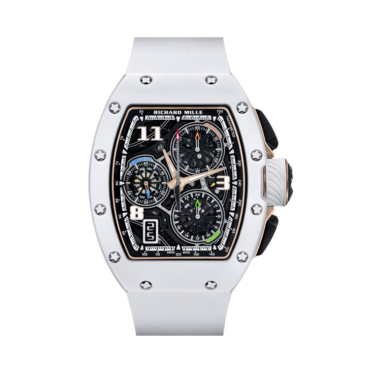 Richard Mille RM72-01 Automatic Winding Lifestyle Flyback Chronograph 47 mm Black Dial Ceramic &amp; Rose Gold Rubber Strap - WATCHXNYC