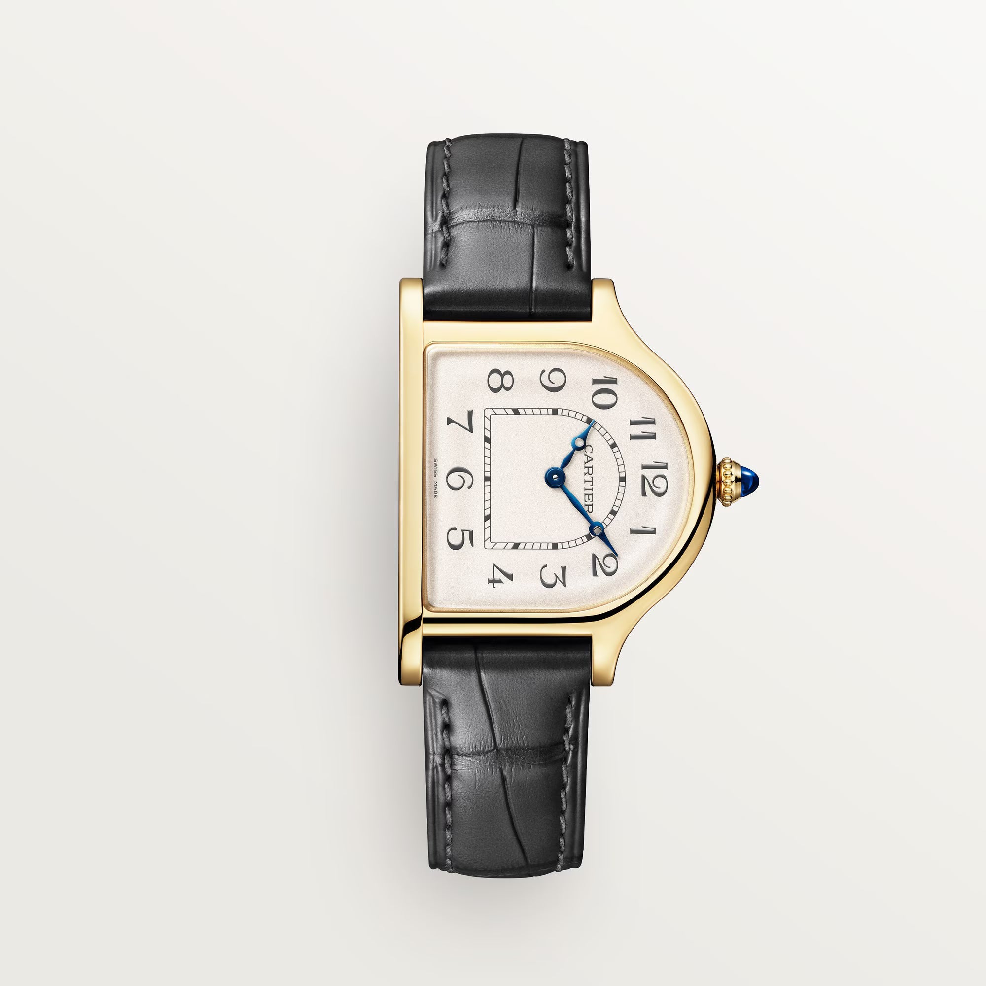 Cartier Cloche Gold Dial 18K Yellow Gold Grey Alligator Leather Strap WHCC0008 - WATCHXNYC