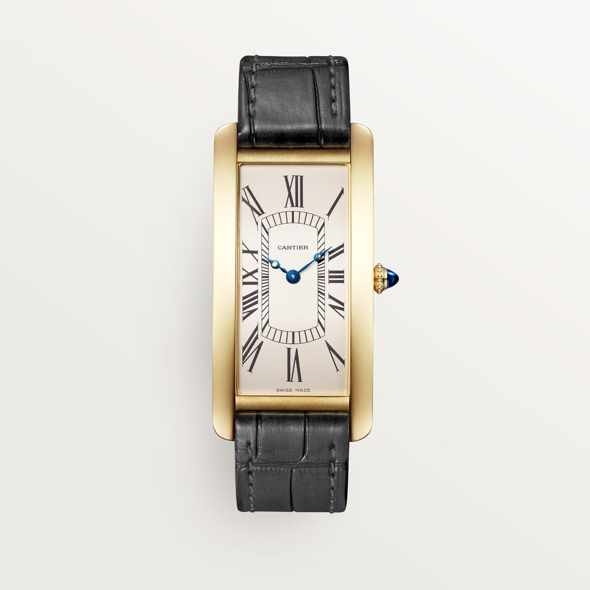 Cartier Tank Cintrée Golden Dial 18K Yellow Gold Grey Alligator Leather Strap WHTA0037 - WATCHXNYC