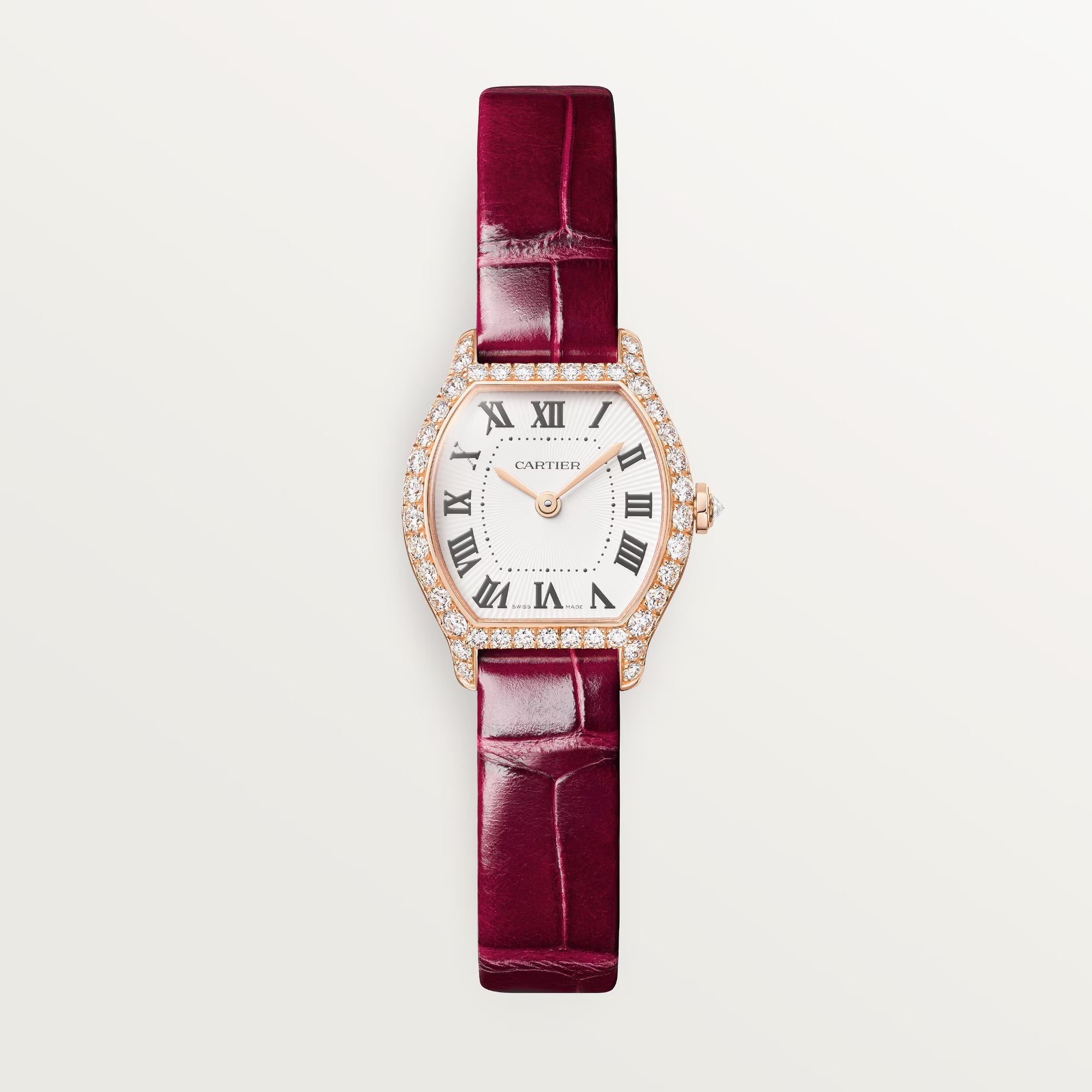 Cartier Tortue Mini White Dial 18K Rose Gold Red Alligator Leather Strap WJTO0011 - WATCHXNYC