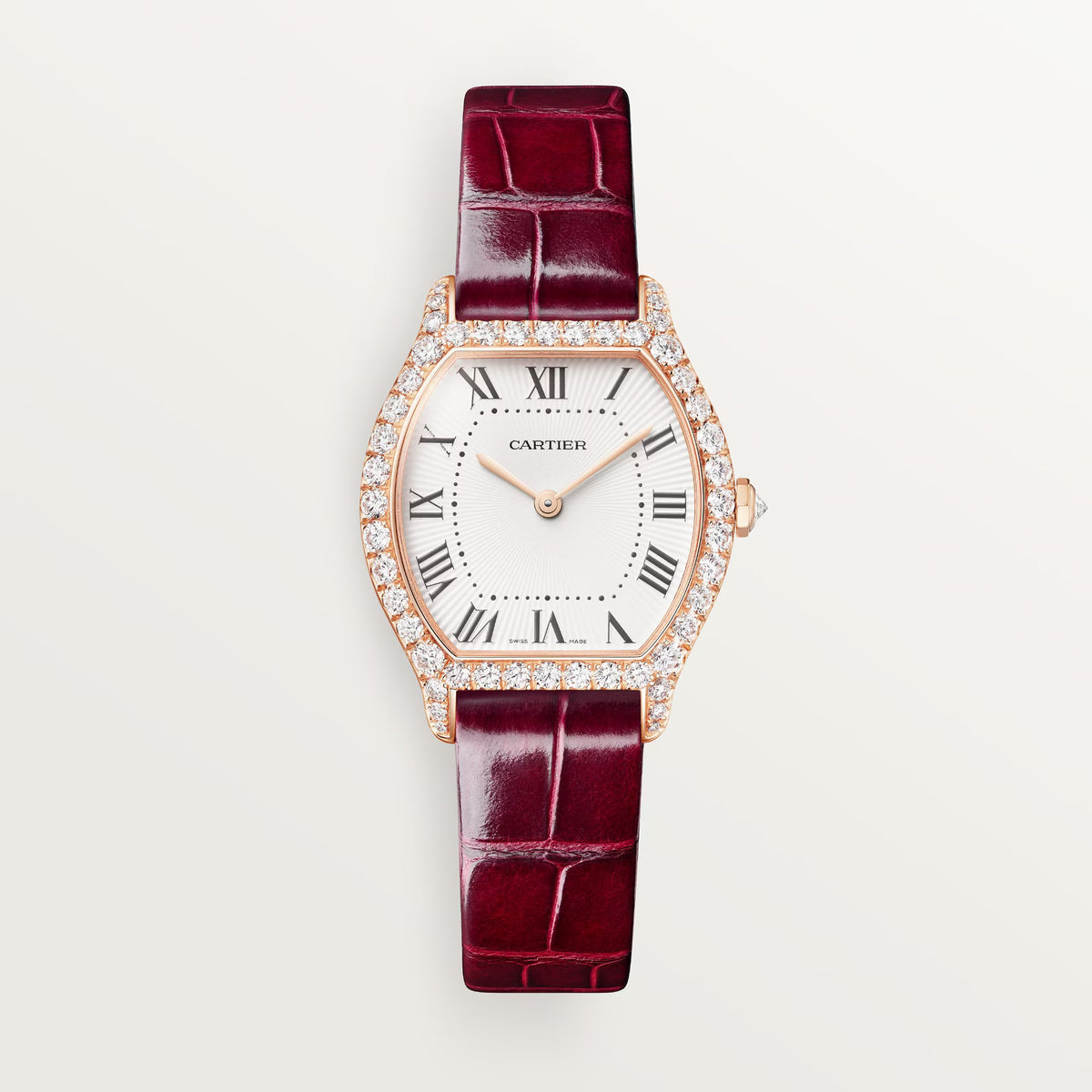 Cartier Tortue Small White Dial 18K Rose Gold Red Alligator Leather Strap WJTO0012 - WATCHXNYC