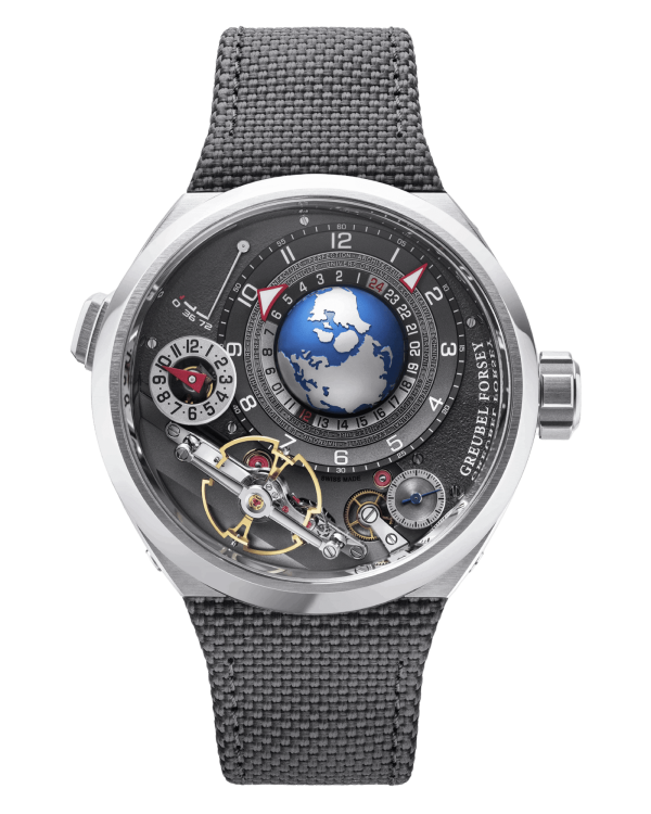 Greubel Forsey GMT Balancier Convexe Titanium 42.90 mm Silver Dial Black Strap Terrestrial Globe - WATCHXNYC