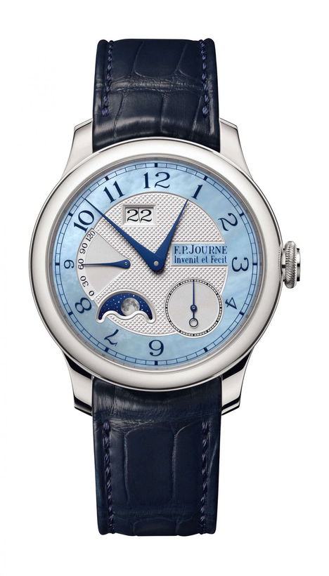 F.P.Journe Automatique Lune Mother of Pearl 42mm Blue Dial Platinum Alligator Leather Strap - WATCHXNYC