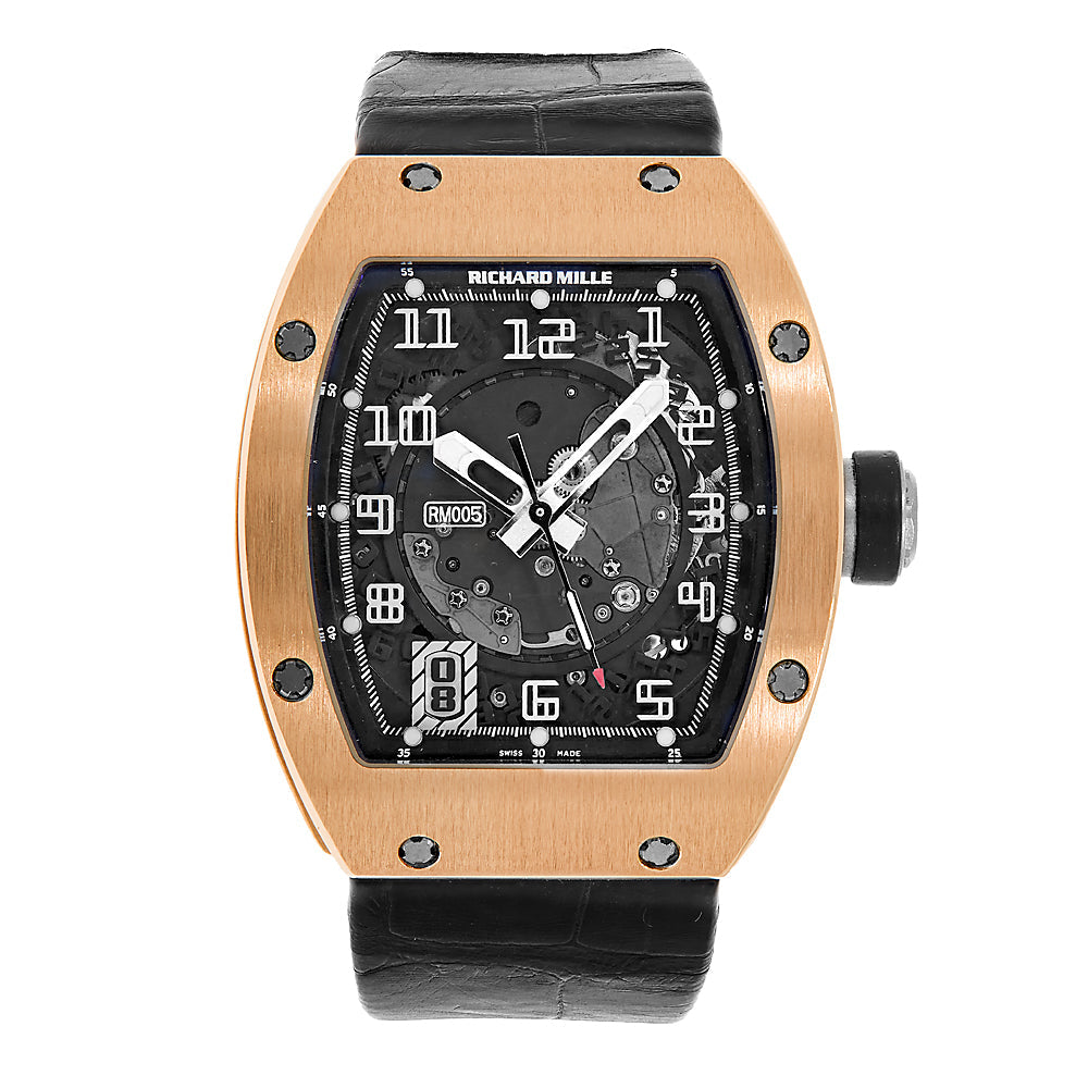 Richard Mille RM005 Rose Gold 38 mm x 45 mm Transparent Dial 18k Rose Gold Rubber Strap - WATCHXNYC