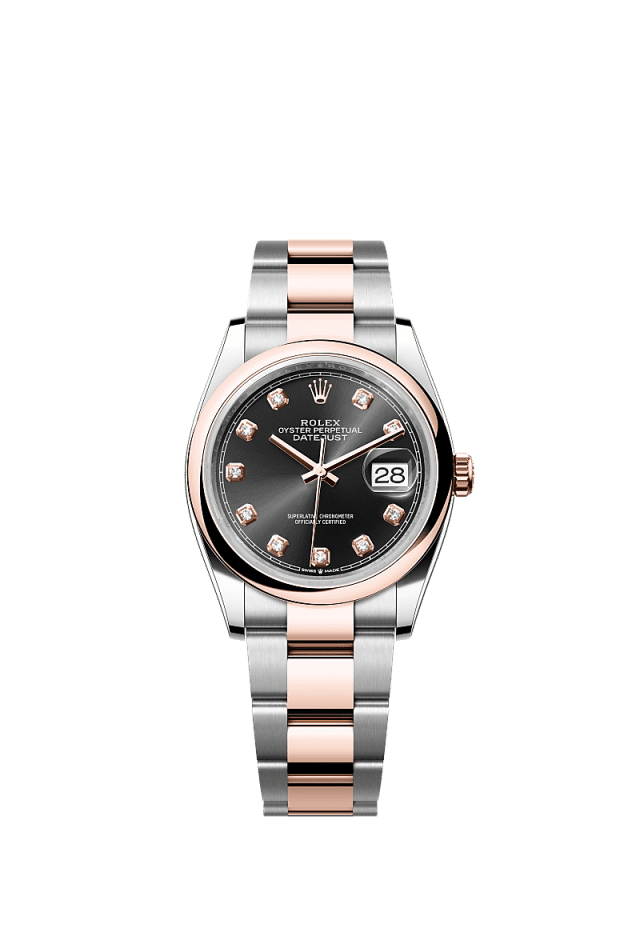 Rolex Datejust 36mm Bright Black Diamond Dial Oystersteel &amp; Everose Gold m126201-0020 - WATCHXNYC