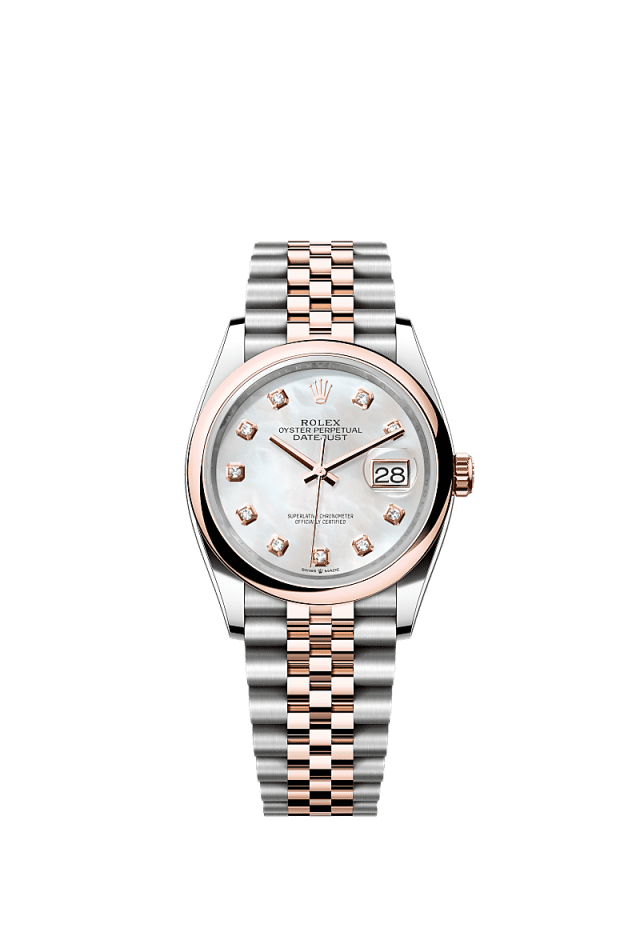 Rolex Datejust 36mm White Mother-Of-Pearl Diamond Dial Oystersteel &amp; Everose Gold m126201-0021 - WATCHXNYC
