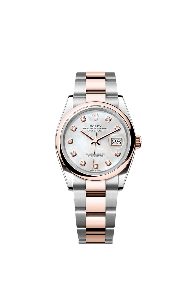 Rolex Datejust 36mm White Mother-Of-Pearl Diamond Dial Oystersteel &amp; Everose Gold m126201-0022 - WATCHXNYC