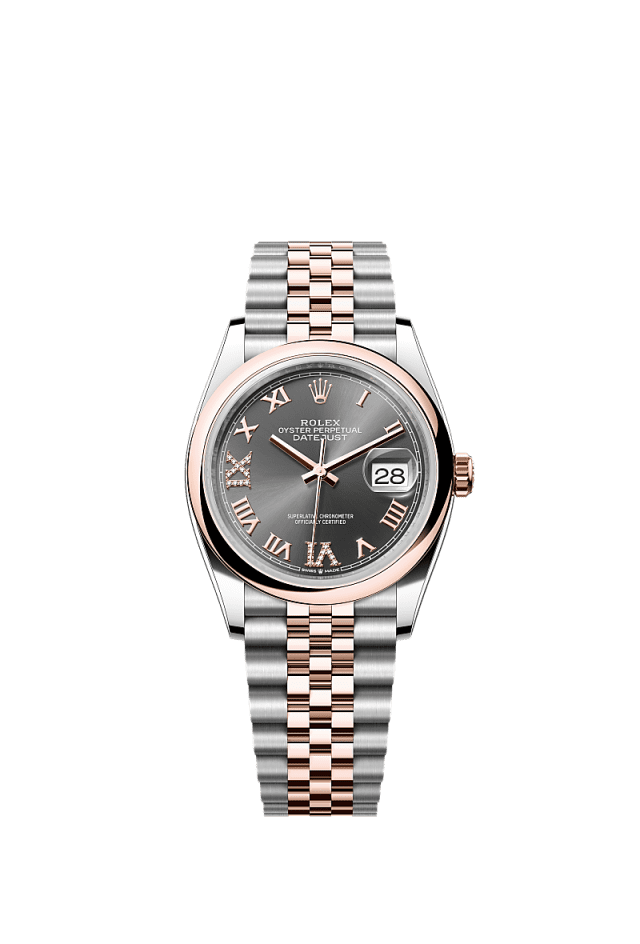 Rolex Datejust 36mm Slate Diamond Dial Oystersteel &amp; Everose Gold m126201-0023 - WATCHXNYC