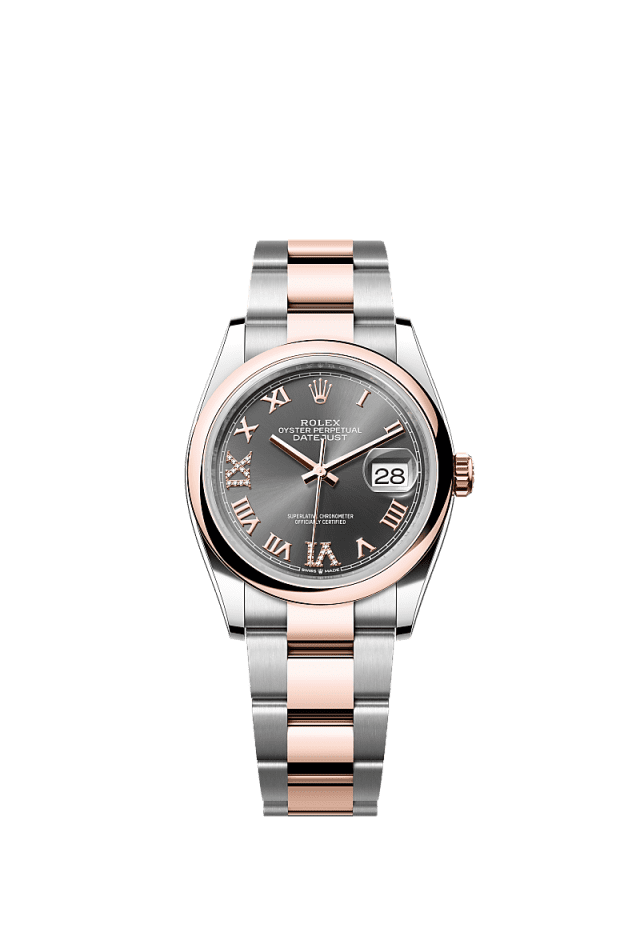 Rolex Datejust 36mm Slate Diamond Dial Oystersteel &amp; Everose Gold m126201-0024 - WATCHXNYC
