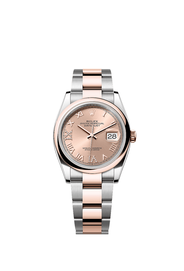 Rolex Datejust 36mm Rosé Diamond Dial Oystersteel &amp; Everose Gold 126201 - WATCHXNYC