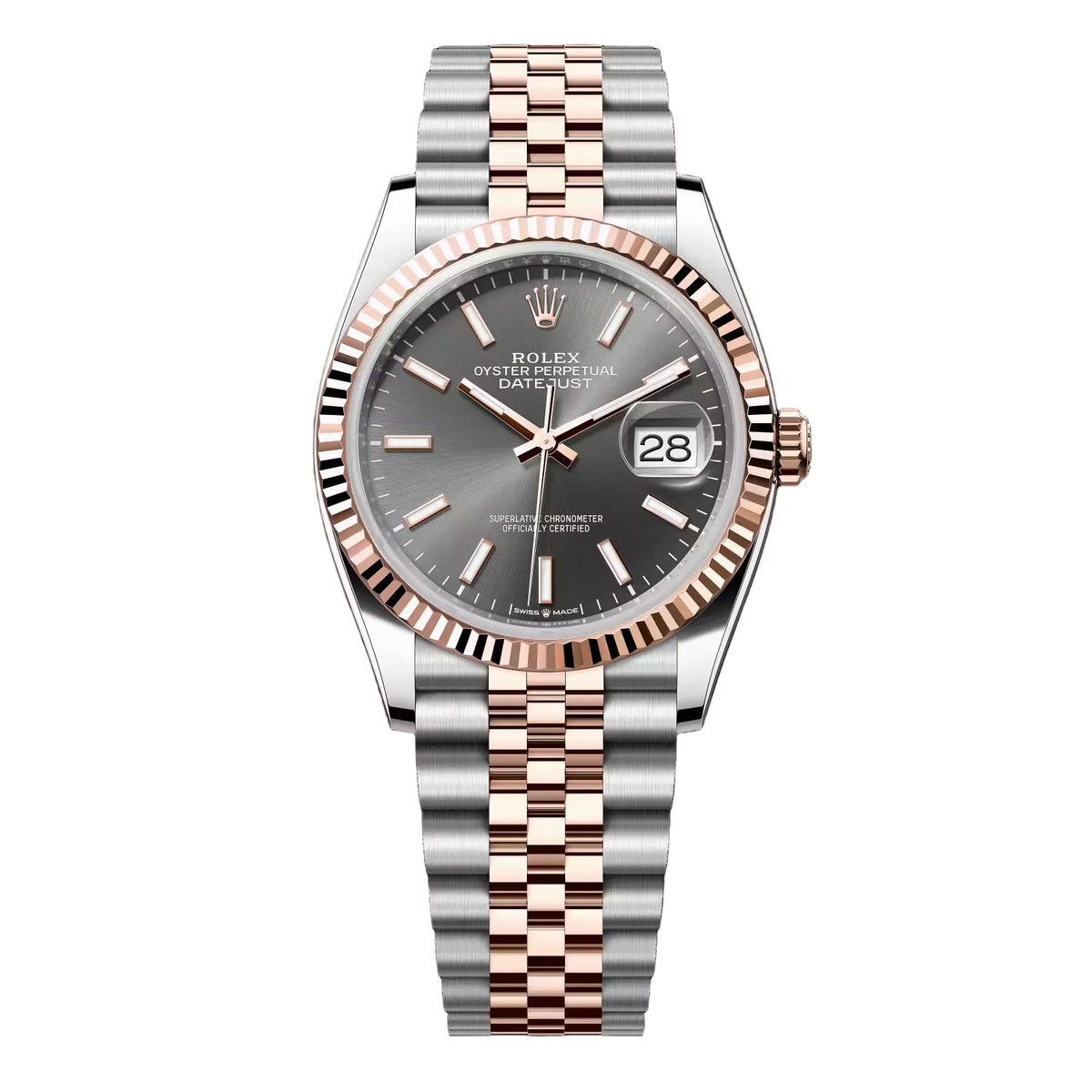 Rolex Datejust 36mm 2 Tone 18k Rose Gold &amp; Stainless Steel Grey ‘Dark Rhodium’ Dial Fluted Bezel Jubilee Bracelet 126231-0013 - WATCHXNYC