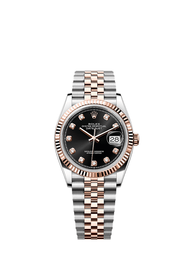 Rolex Datejust 36mm Bright Black Diamon Dial Oystersteel &amp; Everose Gold 126231 - WATCHXNYC