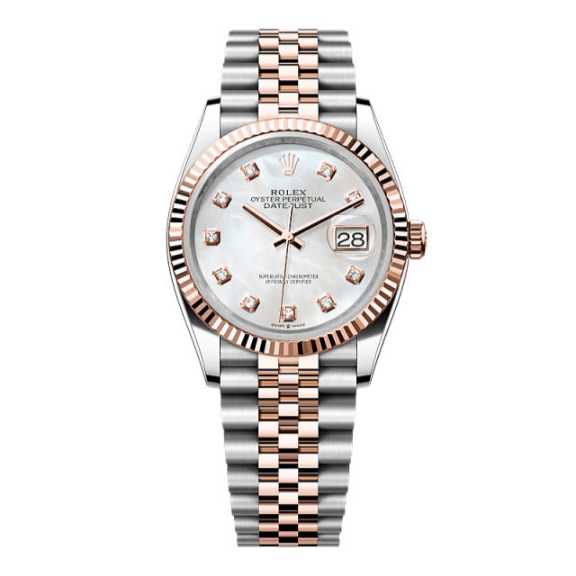 Rolex Datejust 36mm White Mother-Of-Pearl Diamond Dial Oystersteel &amp; Everose Gold 126231 - WATCHXNYC