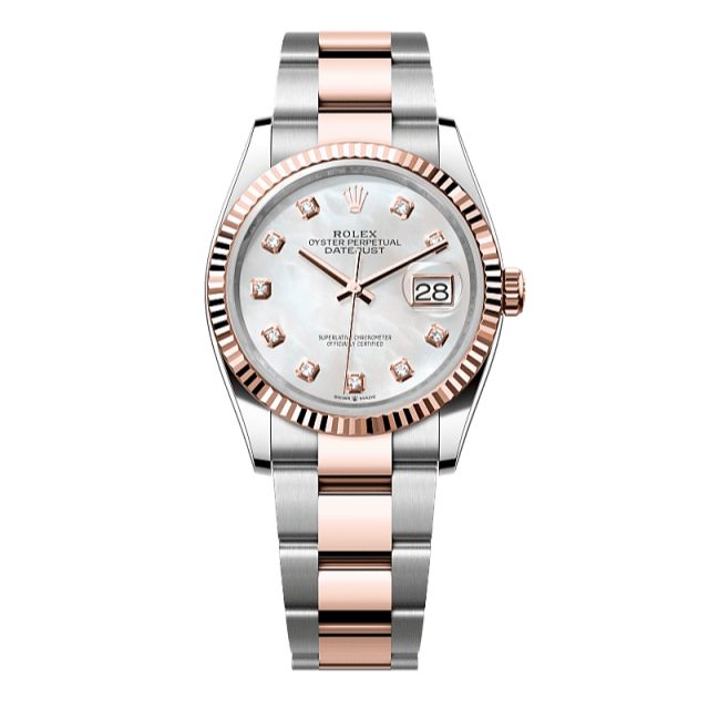 Rolex Datejust 36mm White Mother-Of-Pearl Diamond Dial Oystersteel &amp; Everose Gold 126231 - WATCHXNYC