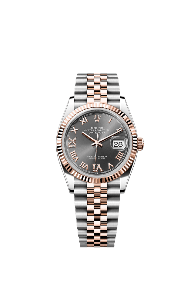 Rolex Datejust 36mm Slate Diamond Dial Oystersteel &amp; Everose Gold 126231 - WATCHXNYC