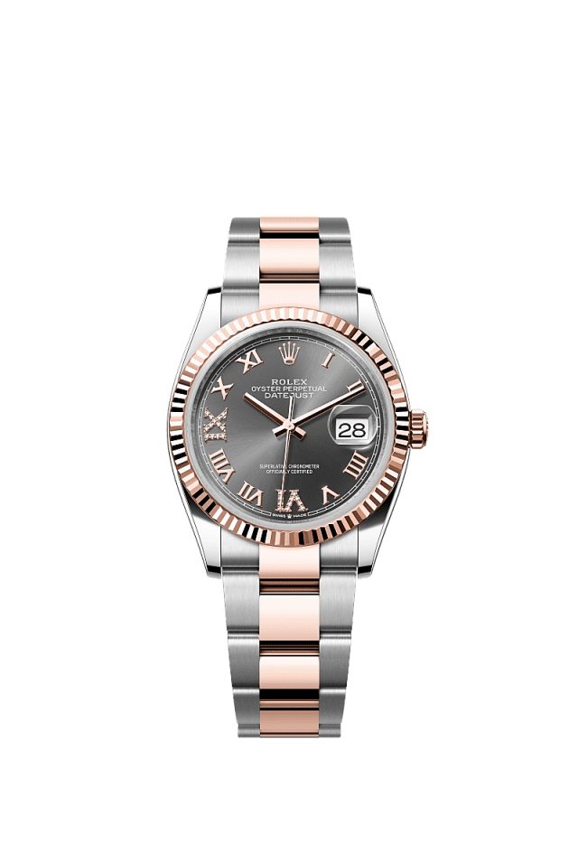 Rolex Datejust 36mm Slate Diamond Dial Oystersteel &amp; Everose Gold 126231 - WATCHXNYC