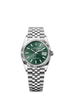 This Oyster Perpetual Datejust 36 in Oystersteel and white gold features a mint green dial and a Jubilee bracelet.