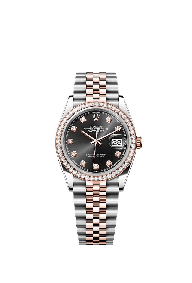 Rolex Datejust 36mm Bright Black Diamond Dial Oystersteel &amp; Everose Gold 126281RBR - WATCHXNYC