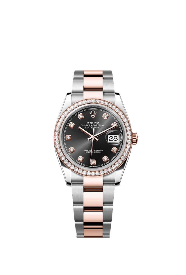 Rolex Datejust 36mm Bright Black Diamond Dial Oystersteel &amp; Everose Gold 126281RBR - WATCHXNYC